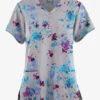 Butter-Soft Originals Floral Splash Silver Women's 4-Pocket Rounded V-Neck Printed Scrub Top