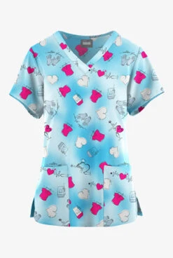 Butter-Soft Originals Healing Hearts Morning Dew Women's 4-Pocket Rounded V-Neck Printed Scrub Top