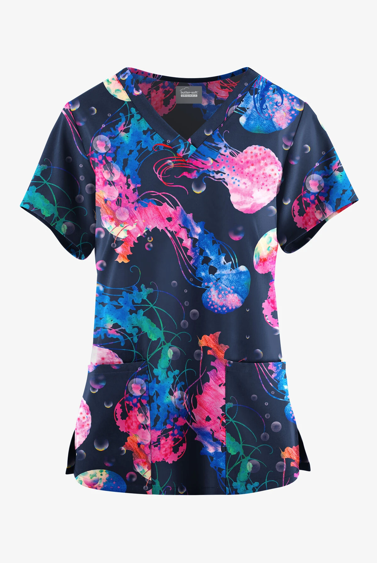 Butter-Soft Originals Serenity Voyage Navy Women's 4-Pocket Rounded V-Neck Printed Scrub Top Butter-Soft Originals Serenity Voyage Navy Women's 4-Pocket Rounded V-Neck Printed Scrub Top -Cherokee Shop TS2697SVNV 092023 1