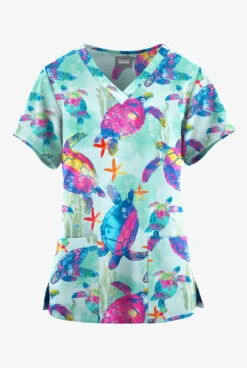 Butter-Soft Originals Turtle Journey Galaxy Women's 4-Pocket Rounded V-Neck Printed Scrub Top