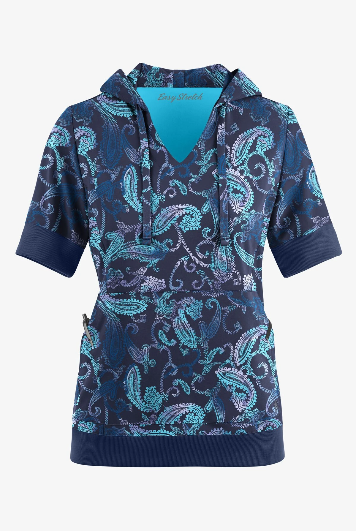 Easy STRETCH By Butter-Soft™ Paisley Tie Dye Women's 3-Pocket Short Sleeve Pull-Over Scrub Hoodie Easy STRETCH By Butter-Soft™ Paisley Tie Dye Women's 3-Pocket Short Sleeve Pull-Over Scrub Hoodie -Cherokee Shop TS417PDNV 100523 1