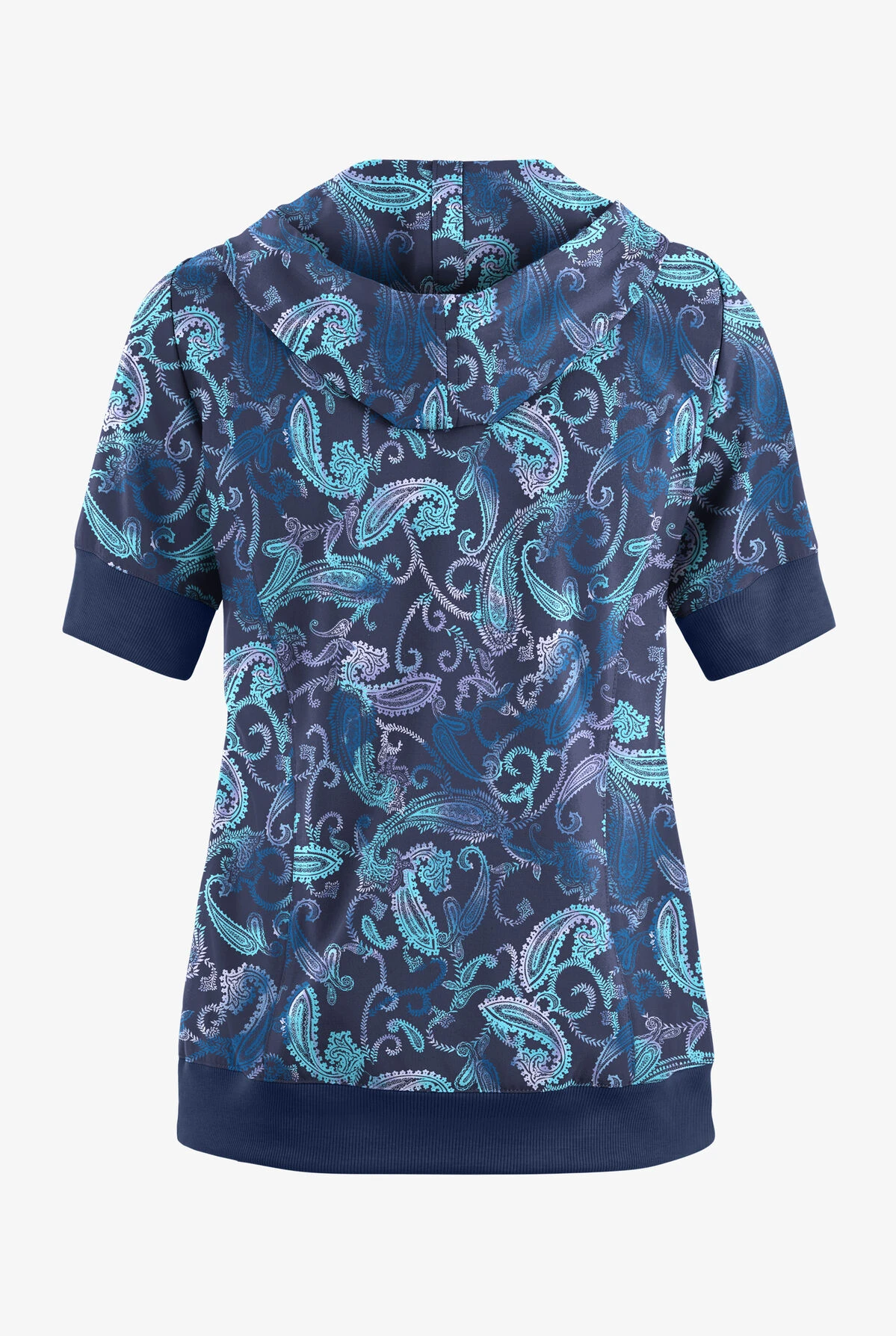 Easy STRETCH By Butter-Soft™ Paisley Tie Dye Women's 3-Pocket Short Sleeve Pull-Over Scrub Hoodie Easy STRETCH By Butter-Soft™ Paisley Tie Dye Women's 3-Pocket Short Sleeve Pull-Over Scrub Hoodie -Cherokee Shop TS417PDNV 100523 2