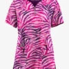 Easy STRETCH By Butter-Soft™ Exotic Zebra Flirt Women's 4-Pocket Zip Curved Neck Printed Scrub Top