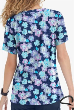 UA Butter-Soft STRETCH Blooms And Butterflies Navy Women’s 4-Pocket Notch-Neck Printed Scrub Top -Cherokee Shop TS4244BBNV 3