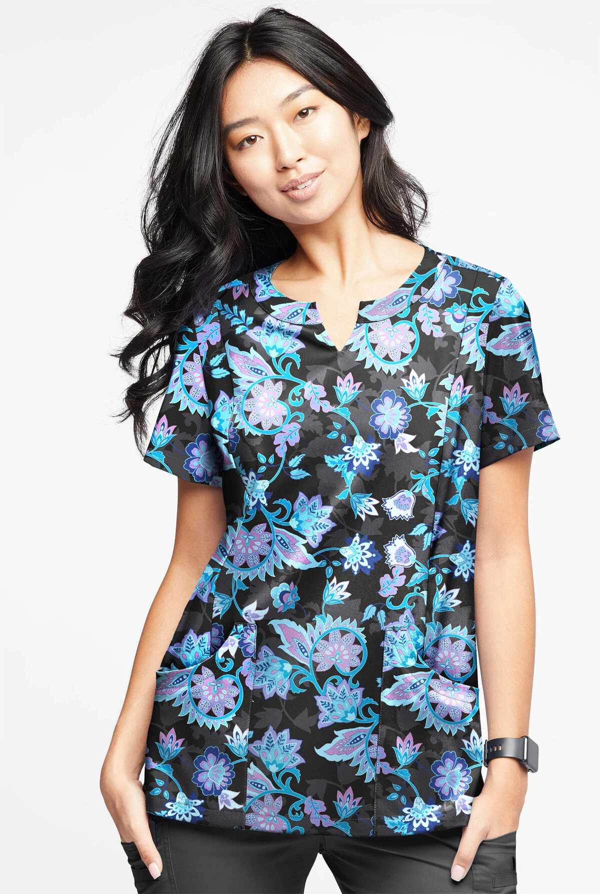 UA Butter-Soft STRETCH Jacobean Spring Women’s 4-Pocket Notch-Neck Printed Scrub Top UA Butter-Soft STRETCH Jacobean Spring Women’s 4-Pocket Notch-Neck Printed Scrub Top -Cherokee Shop TS4244JSBL 2