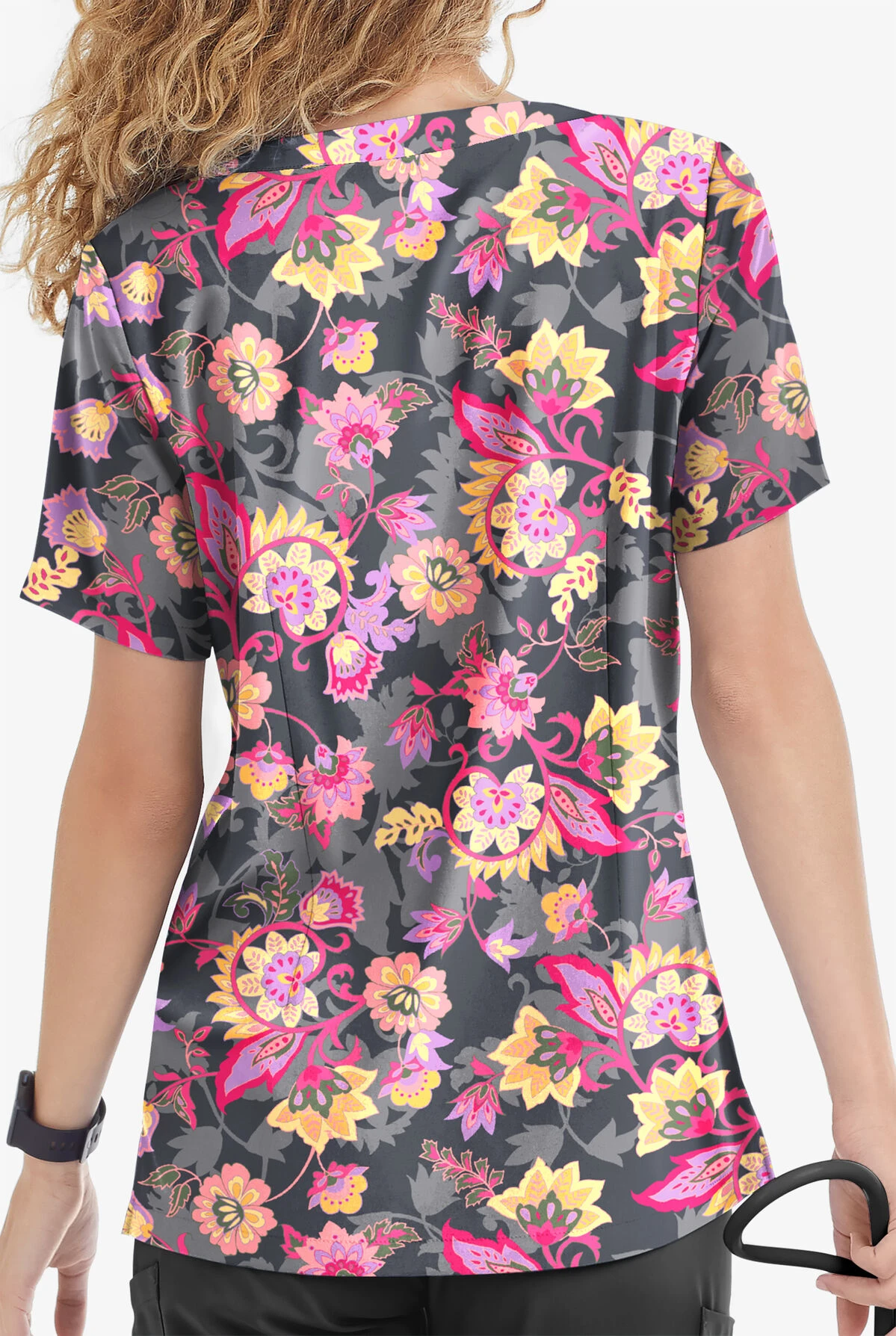 UA Butter-Soft STRETCH Jacobean Spring Pewter Women’s 4-Pocket Notch-Neck Printed Scrub Top UA Butter-Soft STRETCH Jacobean Spring Pewter Women’s 4-Pocket Notch-Neck Printed Scrub Top -Cherokee Shop TS4244JSPW 3