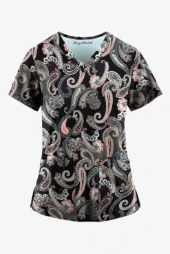 Easy STRETCH By Butter-Soft™ Kashmir Paisley Women's 2-Pocket Mitered V-Neck Printed Scrub Top