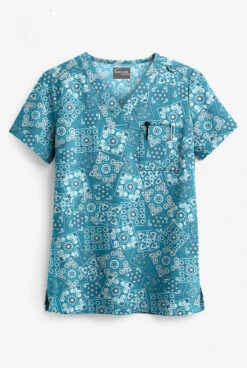 UA Butter-Soft STRETCH Bandana Paisley Women's 1-Pocket V-Neck Print Scrub Top