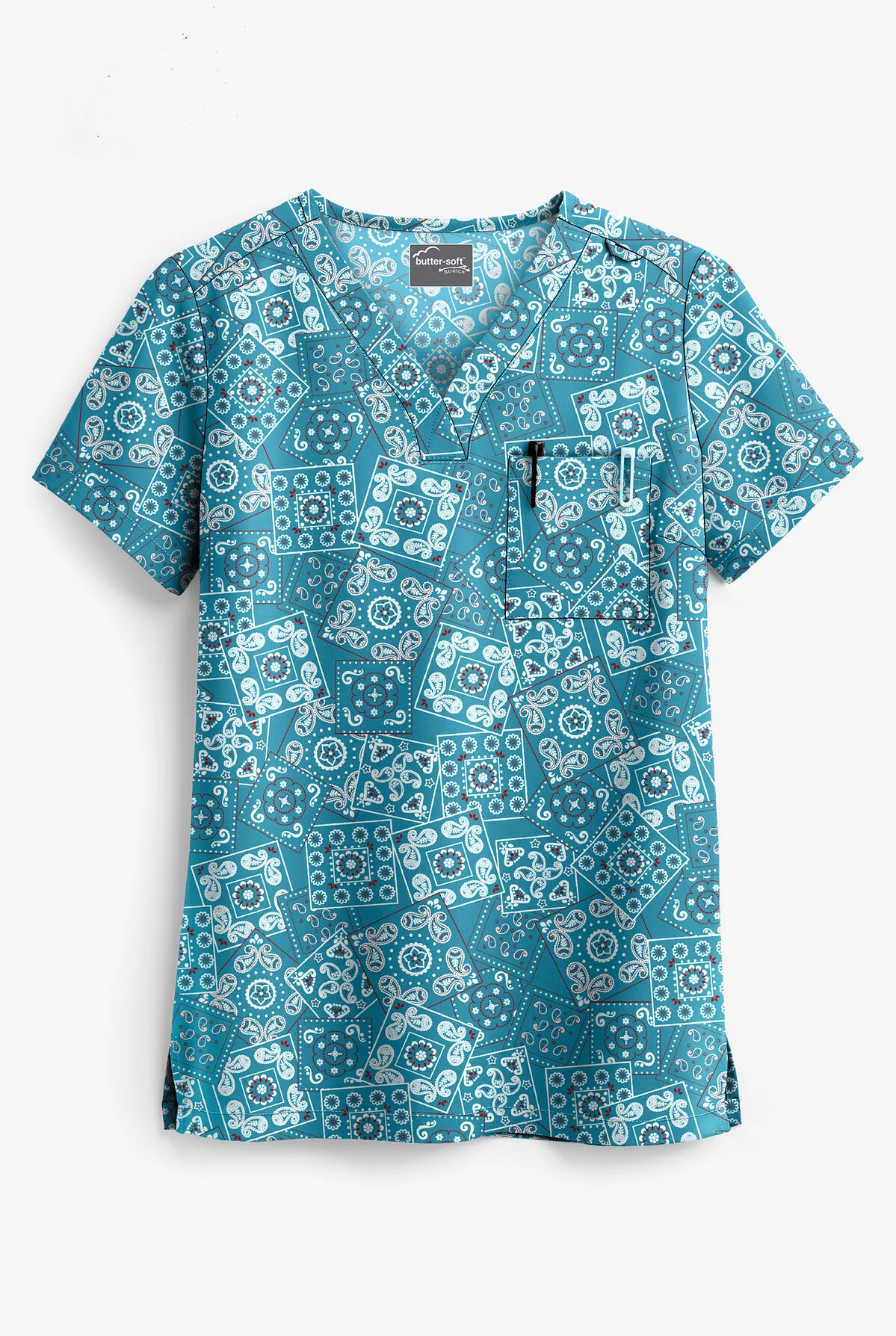 UA Butter-Soft STRETCH Bandana Paisley Women's 1-Pocket V-Neck Print Scrub Top UA Butter-Soft STRETCH Bandana Paisley Women's 1-Pocket V-Neck Print Scrub Top -Cherokee Shop TS452BPH 1