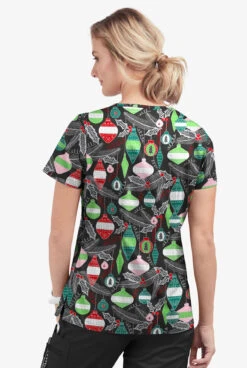 Butter-Soft Christmas Baubles Women's 1-Pocket V-Neck Tuck-In Print Scrub Top 2 Butter-Soft Christmas Baubles Women's 1-Pocket V-Neck Tuck-In Print Scrub Top -Cherokee Shop TS452CBBL 3
