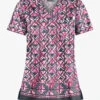 UA Butter-Soft STRETCH Day Dance Pewter Women's 1-Pocket V-Neck Print Scrub Top