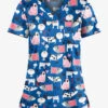 Butter-Soft Dreaming Pups Royal Women's 1-Pocket V-Neck Tuck-In Print Scrub Top