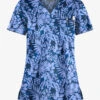 Butter-Soft Exotic Garden Royal Women's 1-Pocket V-Neck Tuck-In Print Scrub Top