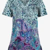 UA Butter-Soft STRETCH Jungle Paisley Sea Frost Women's 1-Pocket V-Neck Tuck-In Printed Scrub Top