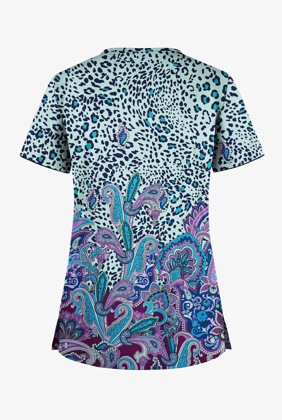 UA Butter-Soft STRETCH Jungle Paisley Sea Frost Women's 1-Pocket V-Neck Tuck-In Printed Scrub Top UA Butter-Soft STRETCH Jungle Paisley Sea Frost Women's 1-Pocket V-Neck Tuck-In Printed Scrub Top -Cherokee Shop TS452JPSF 100523 2