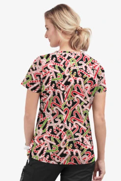 Butter-Soft Noel Candy Canes Women's 1-Pocket V-Neck Tuck-In Print Scrub Top -Cherokee Shop TS452NCBL 3