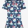 Butter-Soft Polar Holiday Navy Women's 1-Pocket V-Neck Tuck-In Print Scrub Top