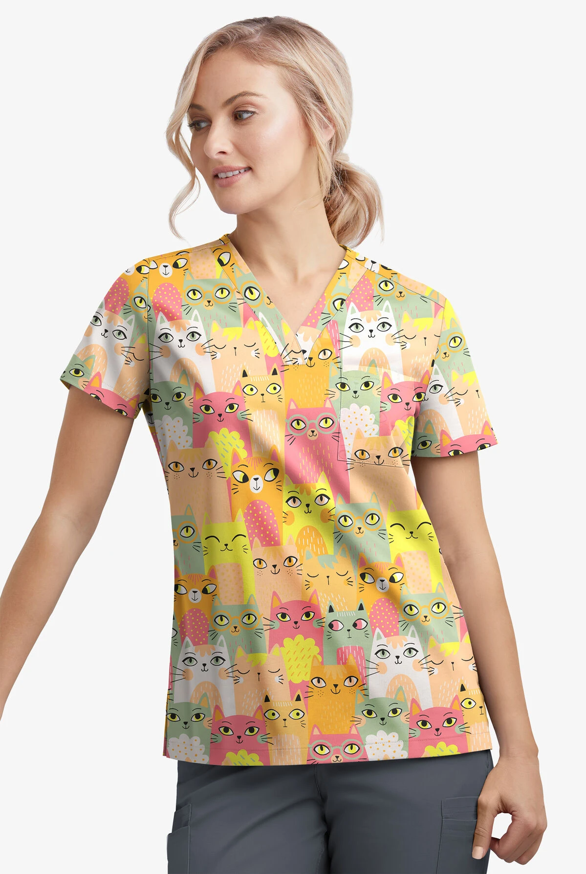 UA Butter-Soft STRETCH Party Time Guava Fizz Women's 1-Pocket V-Neck Tuck-In Printed Scrub Top UA Butter-Soft STRETCH Party Time Guava Fizz Women's 1-Pocket V-Neck Tuck-In Printed Scrub Top -Cherokee Shop TS452PTGF 2