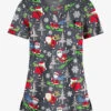 Butter-Soft Santa On Vacation Pewter Women's 1-Pocket V-Neck Tuck-In Print Scrub Top
