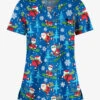 Butter-Soft Santa On Vacation Royal Women's 1-Pocket V-Neck Tuck-In Print Scrub Top