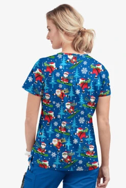 Butter-Soft Santa On Vacation Royal Women's 1-Pocket V-Neck Tuck-In Print Scrub Top 2 Butter-Soft Santa On Vacation Royal Women's 1-Pocket V-Neck Tuck-In Print Scrub Top -Cherokee Shop TS452SVRL 3