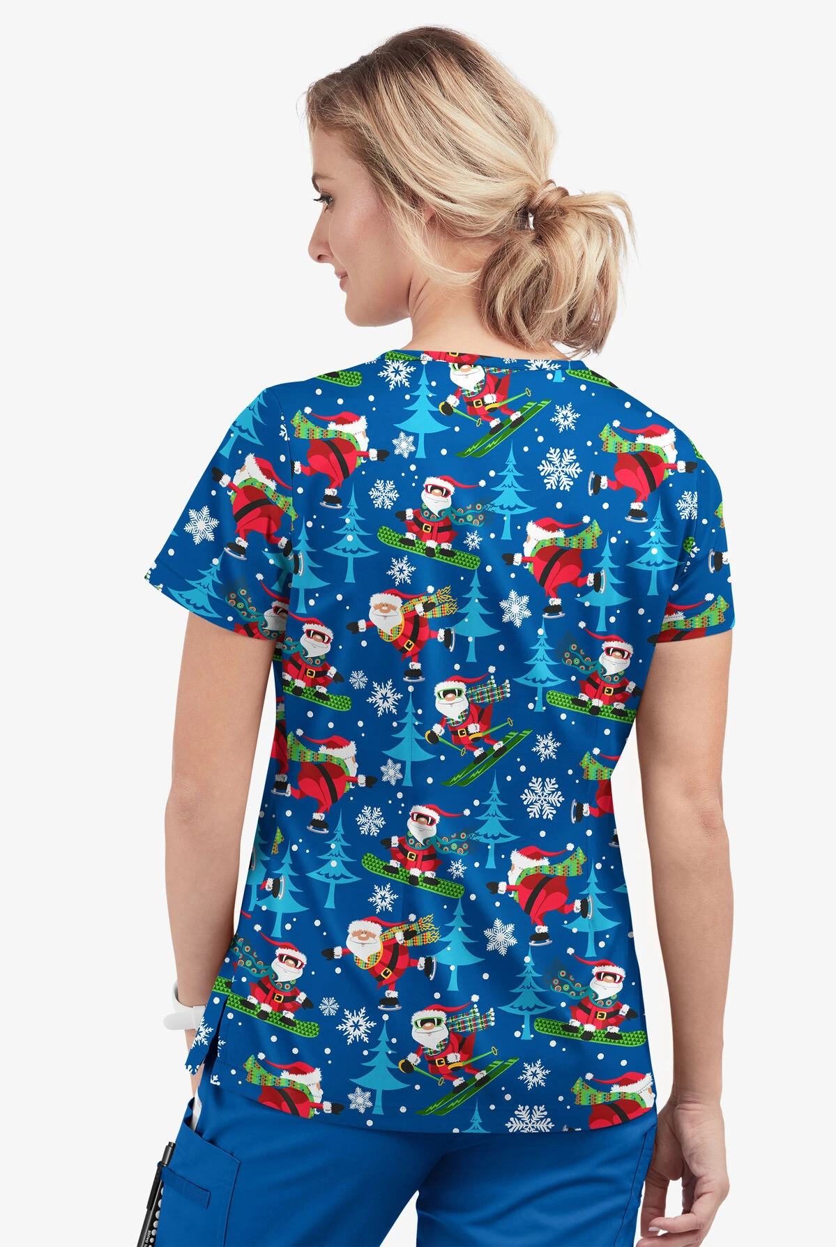 Butter-Soft Santa On Vacation Royal Women's 1-Pocket V-Neck Tuck-In Print Scrub Top Butter-Soft Santa On Vacation Royal Women's 1-Pocket V-Neck Tuck-In Print Scrub Top -Cherokee Shop TS452SVRL 3