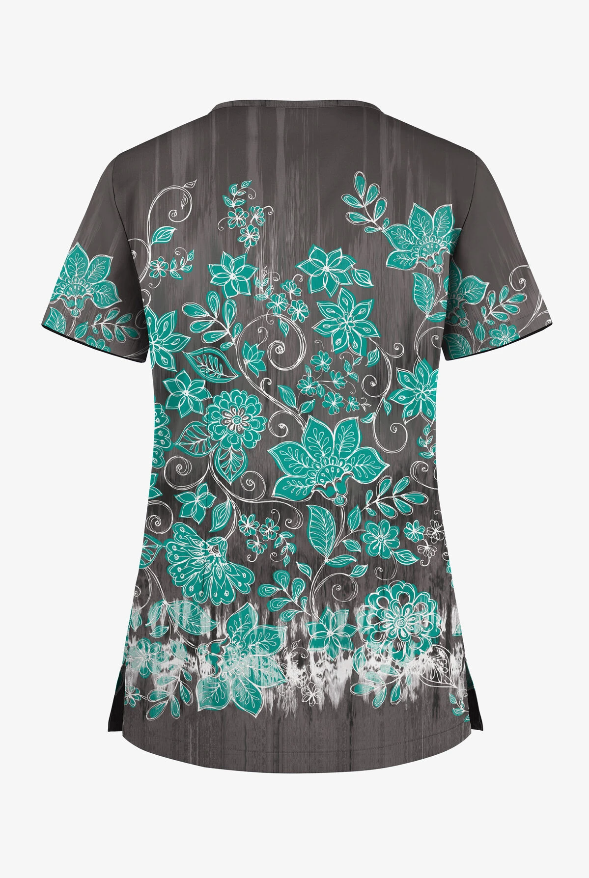 UA Butter-Soft STRETCH Wildflower Border Pewter Women's 1-Pocket V-Neck Tuck-In Printed Scrub Top UA Butter-Soft STRETCH Wildflower Border Pewter Women's 1-Pocket V-Neck Tuck-In Printed Scrub Top -Cherokee Shop TS452WFPW 100523 2