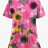 UA Butter-Soft STRETCH Autumn Sunflowers Fuchsia Women's 2-Pocket V-Neck Printed Scrub Top