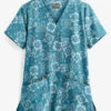 UA Butter-Soft STRETCH Bandana Paisley Harbor Blue Women's 2-Pocket V-Neck Print Scrub Top