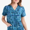 UA Butter-Soft STRETCH Dondo Patchwork Navy Women's 2-Pocket V-Neck Print Scrub Top