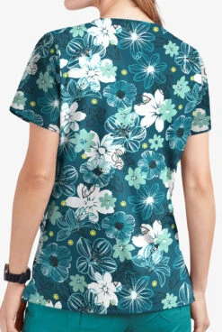 UA Butter-Soft STRETCH Floral Mirage Caribbean Blue Women's 2-Pocket V-Neck Printed Scrub Top -Cherokee Shop TS542FMCB 3
