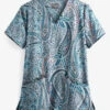 UA Butter-Soft STRETCH Floral Paisley Silver Women's 2-Pocket V-Neck Print Scrub Top