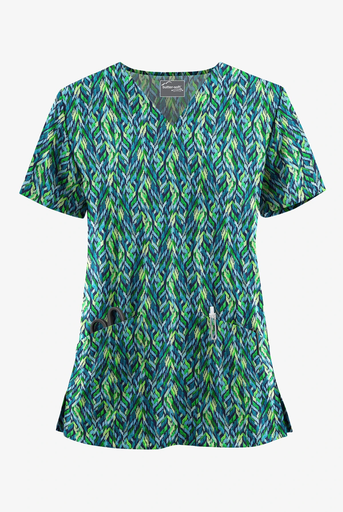 UA Butter-Soft STRETCH Geometric Path Navy Women's 2-Pocket V-Neck Printed Scrub Top UA Butter-Soft STRETCH Geometric Path Navy Women's 2-Pocket V-Neck Printed Scrub Top -Cherokee Shop TS542GPNV 100523 1