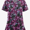 UA Butter-Soft STRETCH Happy Morning Floral Wine Women's 2-Pocket V-Neck Print Scrub Top