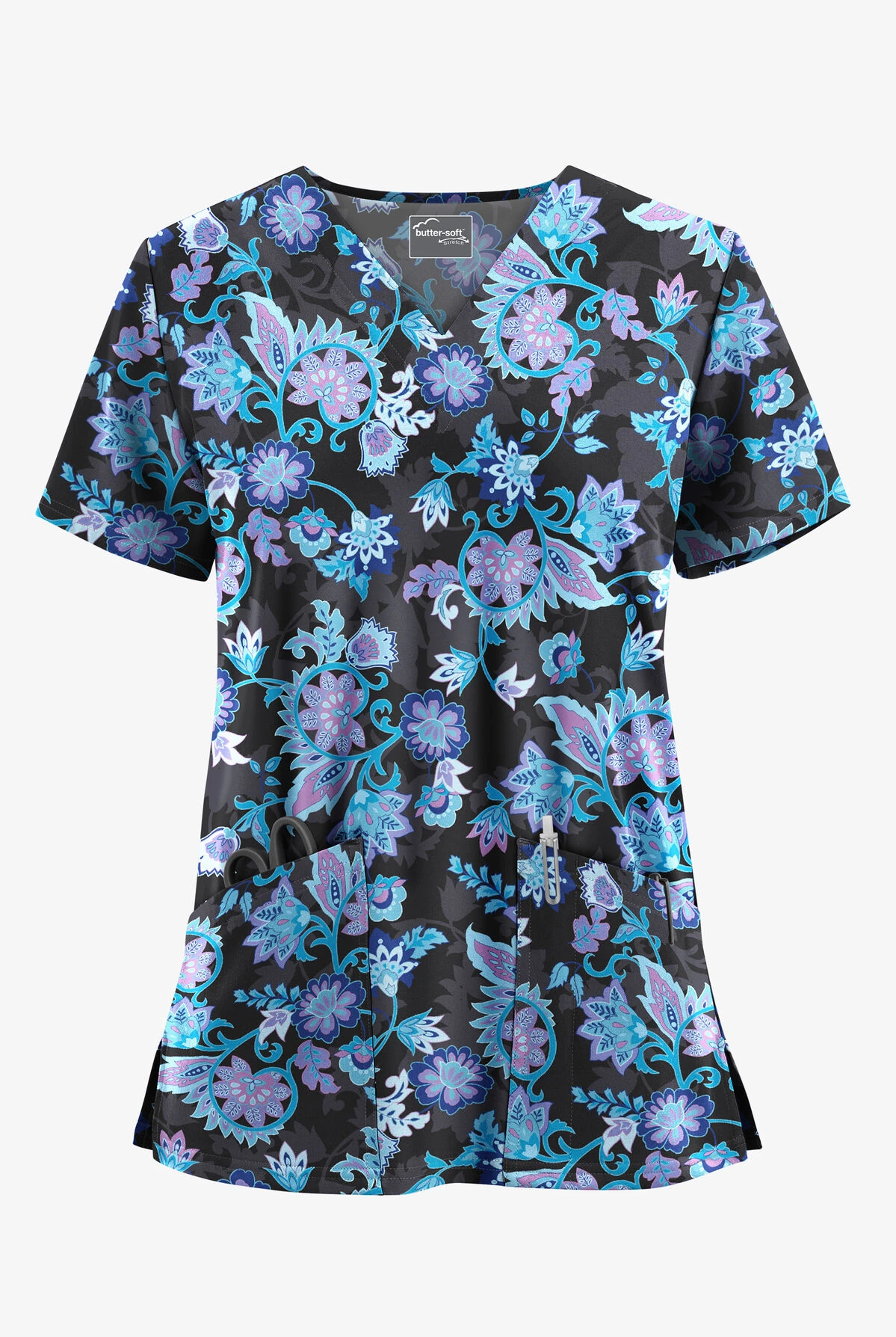 UA Butter-Soft STRETCH Jacobean Spring Women's 2-Pocket V-Neck Printed Scrub Top UA Butter-Soft STRETCH Jacobean Spring Women's 2-Pocket V-Neck Printed Scrub Top -Cherokee Shop TS542JSBL 1