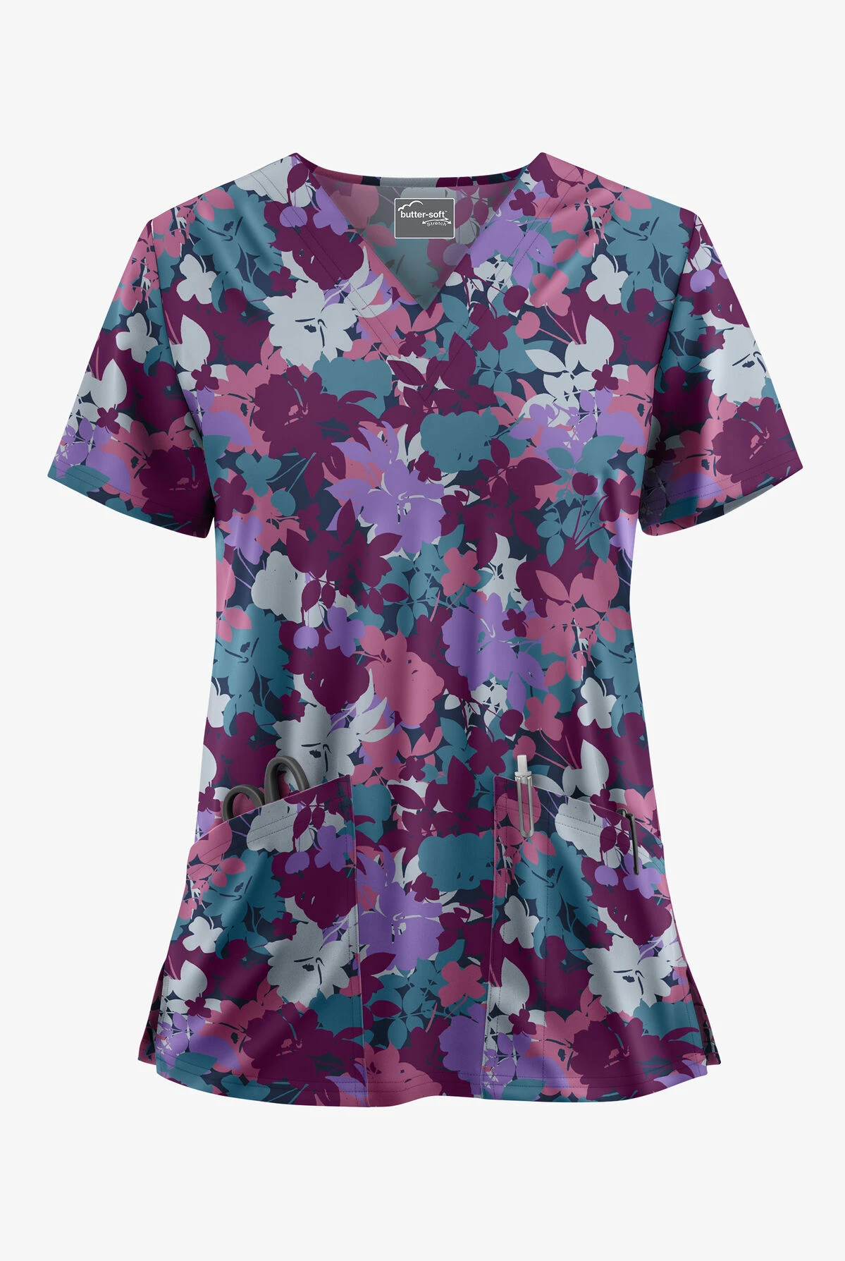UA Butter-Soft STRETCH Layered Floral Navy Women's 2-Pocket V-Neck Print Scrub Top UA Butter-Soft STRETCH Layered Floral Navy Women's 2-Pocket V-Neck Print Scrub Top -Cherokee Shop TS542LFNV 1