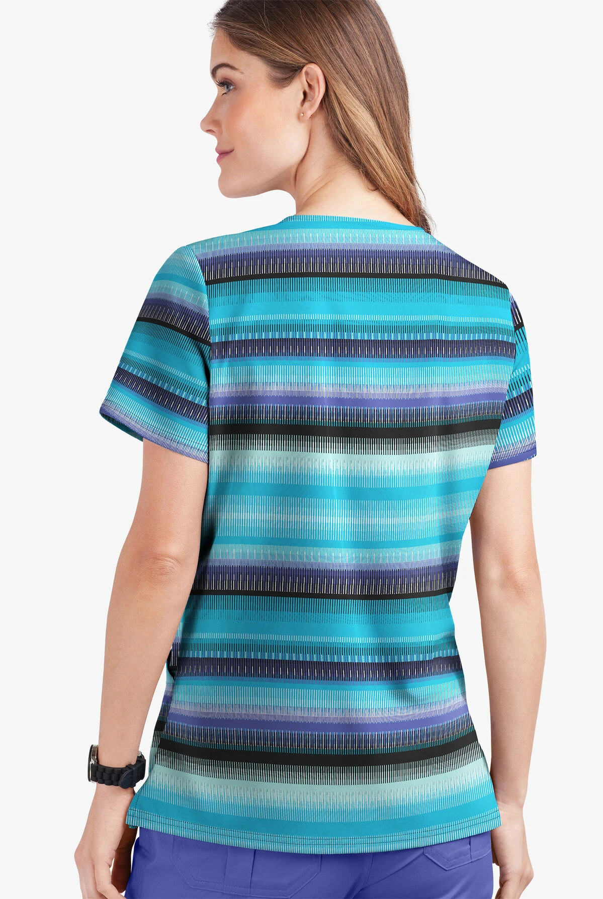 UA Butter-Soft STRETCH Reigning Stripes Turquoise Women's 2-Pocket V-Neck Print Scrub Top UA Butter-Soft STRETCH Reigning Stripes Turquoise Women's 2-Pocket V-Neck Print Scrub Top -Cherokee Shop TS542RST 2