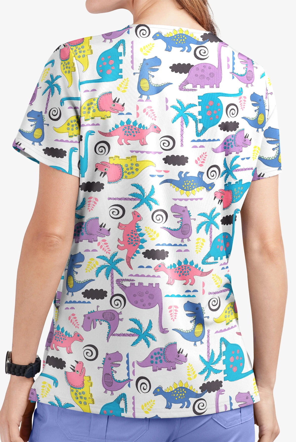UA Butter-Soft STRETCH Stompin' Dino Orchid Women's 2-Pocket V-Neck Printed Scrub Top UA Butter-Soft STRETCH Stompin' Dino Orchid Women's 2-Pocket V-Neck Printed Scrub Top -Cherokee Shop TS542SDOR 3