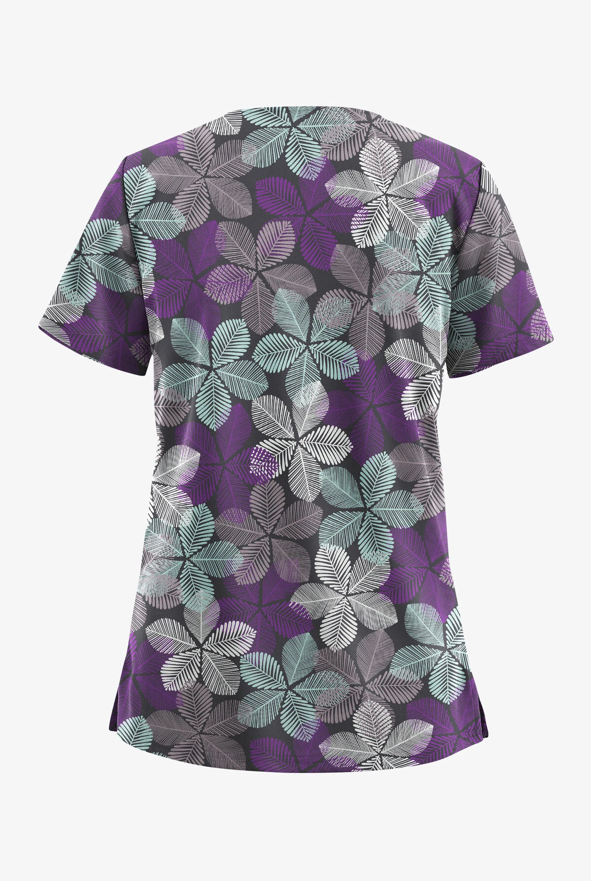 UA Butter-Soft STRETCH Subtle Leaves Pewter Women's 2-Pocket V-Neck Printed Scrub Top UA Butter-Soft STRETCH Subtle Leaves Pewter Women's 2-Pocket V-Neck Printed Scrub Top -Cherokee Shop TS542SLPR 100523 2