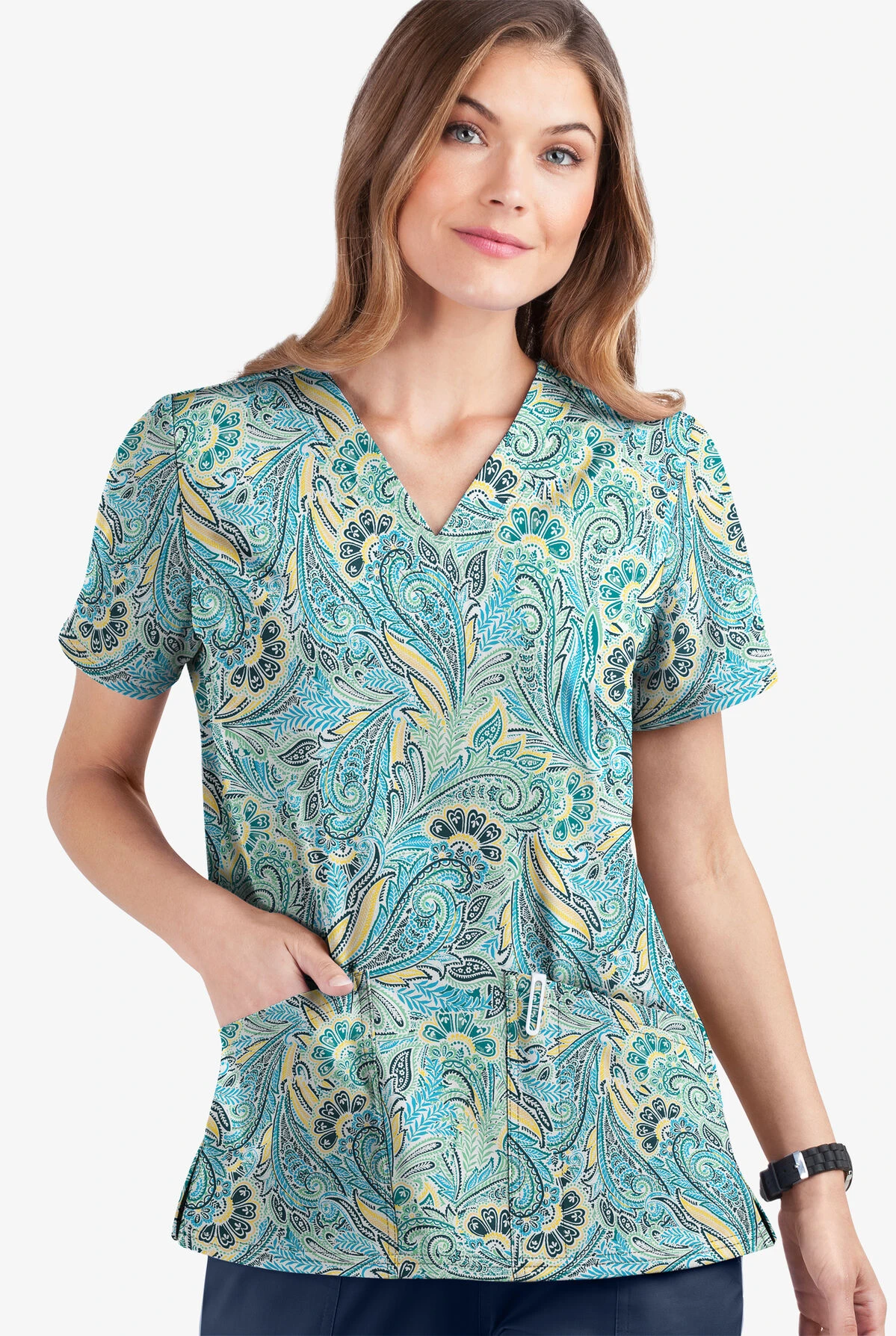 UA Butter-Soft STRETCH Vienna Paisley White Printed Women's 2-Pocket V-Neck Scrub Top UA Butter-Soft STRETCH Vienna Paisley White Printed Women's 2-Pocket V-Neck Scrub Top -Cherokee Shop TS542VPW 1