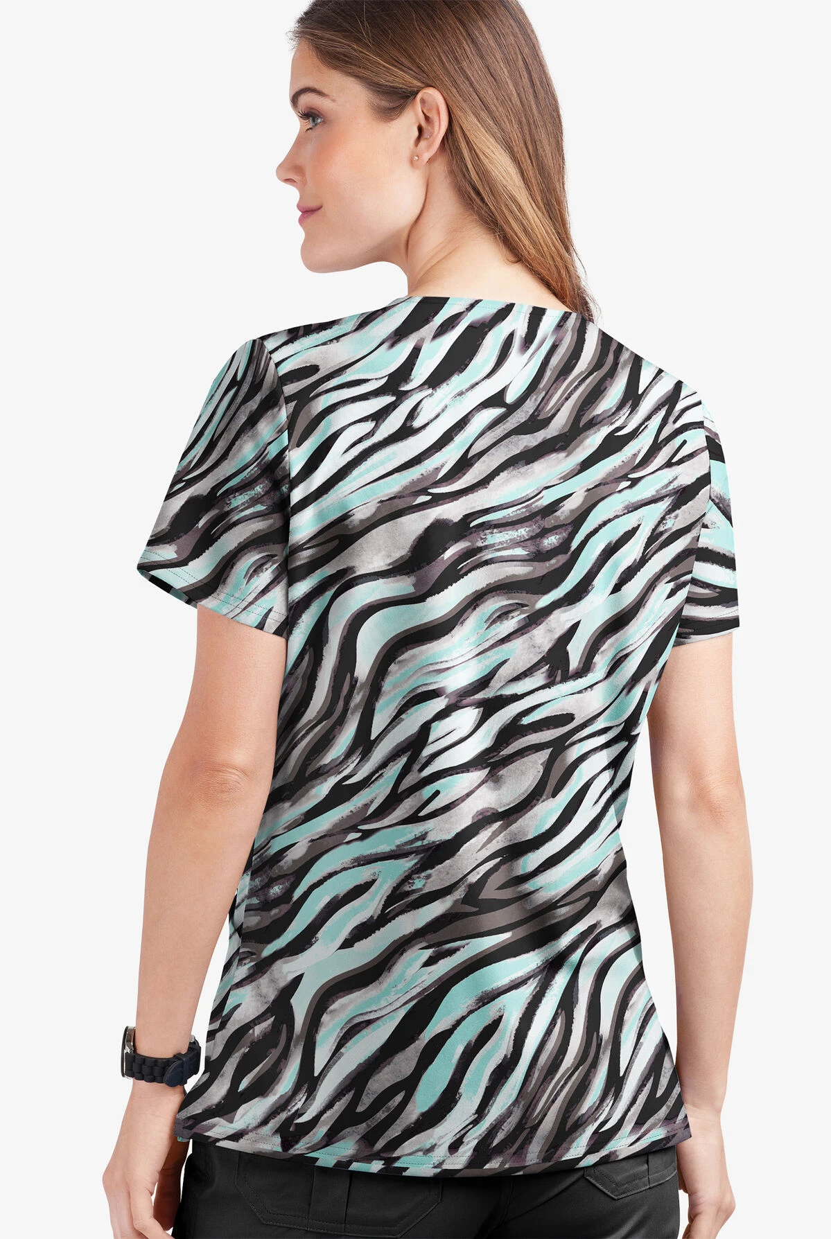 UA Butter-Soft STRETCH Wild Stripes Aqua Moon Women's 2-Pocket V-Neck Print Scrub Top UA Butter-Soft STRETCH Wild Stripes Aqua Moon Women's 2-Pocket V-Neck Print Scrub Top -Cherokee Shop TS542WAQ 2