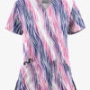 UA Butter-Soft STRETCH Water Waves Fuchsia Women's 2-Pocket V-Neck Print Scrub Top