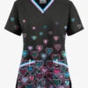 UA Butter-Soft STRETCH Bright Hearts Black Printed Women's V-Neck 3 Pocket Scrub Top