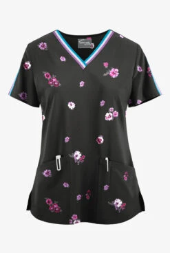 UA Butter-Soft STRETCH Fall Blossom Women's V-Neck 3 Pocket Printed Scrub Top