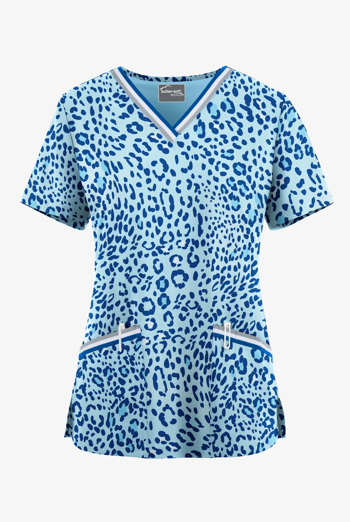 UA Butter-Soft STRETCH Summer Animal Royal Women's 3-Pocket V-Neck with Sport Trim Scrub Top UA Butter-Soft STRETCH Summer Animal Royal Women's 3-Pocket V-Neck With Sport Trim Scrub Top -Cherokee Shop TS5542SARL 092123 1