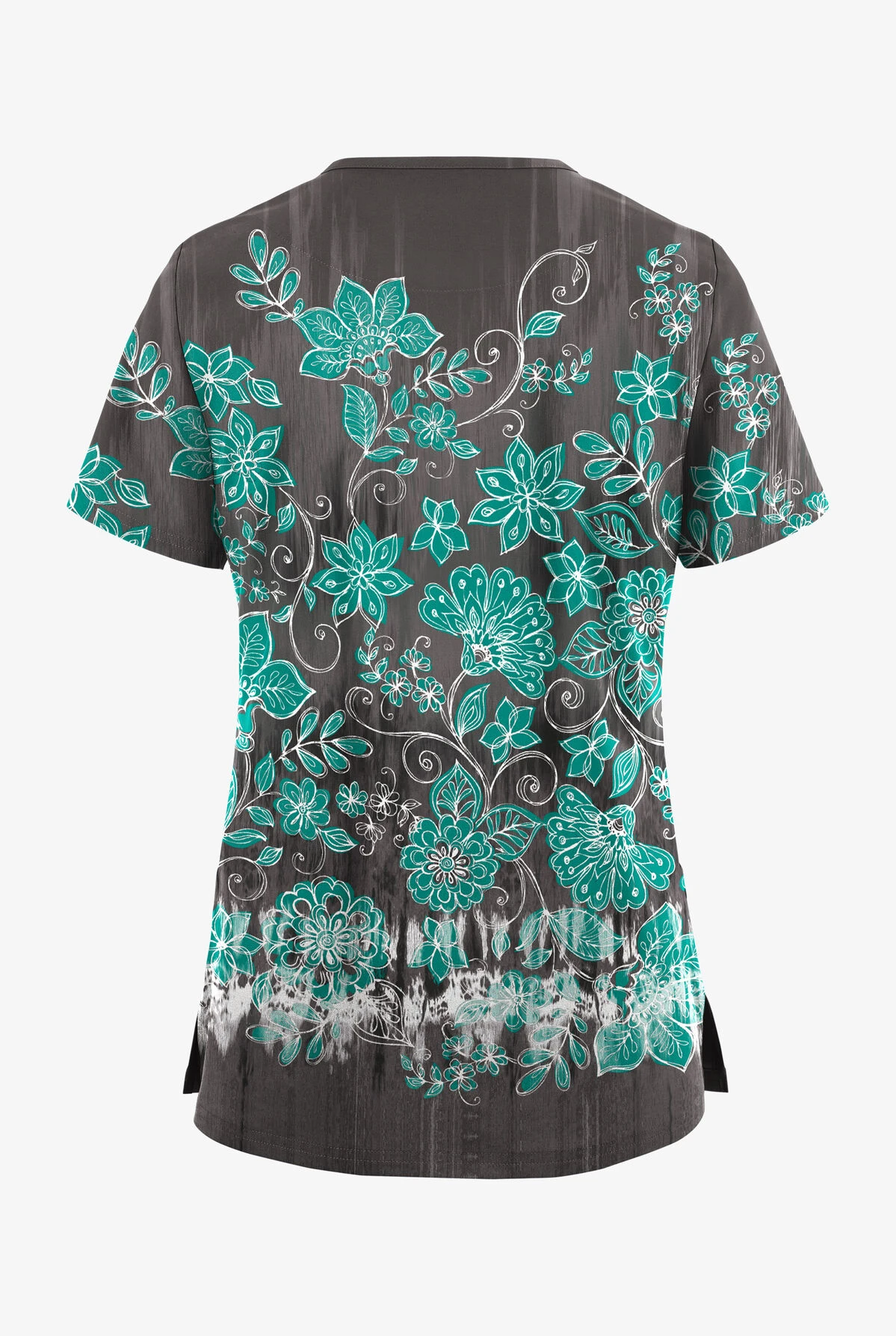 UA Butter-Soft STRETCH Wildflower Border Pewter Women's V-Neck 3 Pocket Printed Scrub Top UA Butter-Soft STRETCH Wildflower Border Pewter Women's V-Neck 3 Pocket Printed Scrub Top -Cherokee Shop TS5542WFPW 092223 2