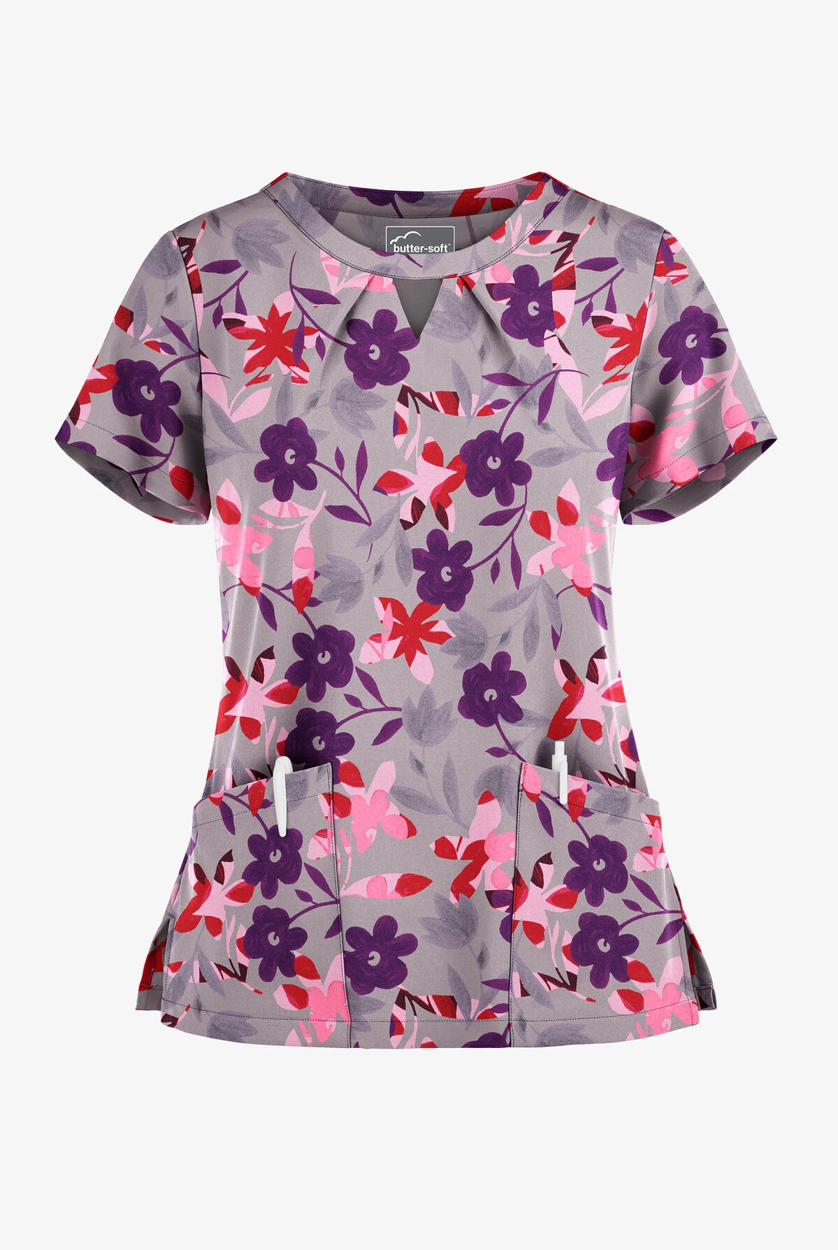 Butter-Soft Matisse Floral Silver Women's 2-Pocket Keyhole V Neck Printed Scrub Top Butter-Soft Matisse Floral Silver Women's 2-Pocket Keyhole V Neck Printed Scrub Top -Cherokee Shop TS565MFSL 100323 1