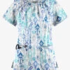 UA Butter-Soft STRETCH Cascading Ikat Amparo Blue Women's 6-Pocket Peasant Style Print Scrub Top
