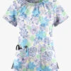 UA Butter-Soft STRETCH Floral Poolside View Women's 6-Pocket Peasant Style Printed Scrub Top