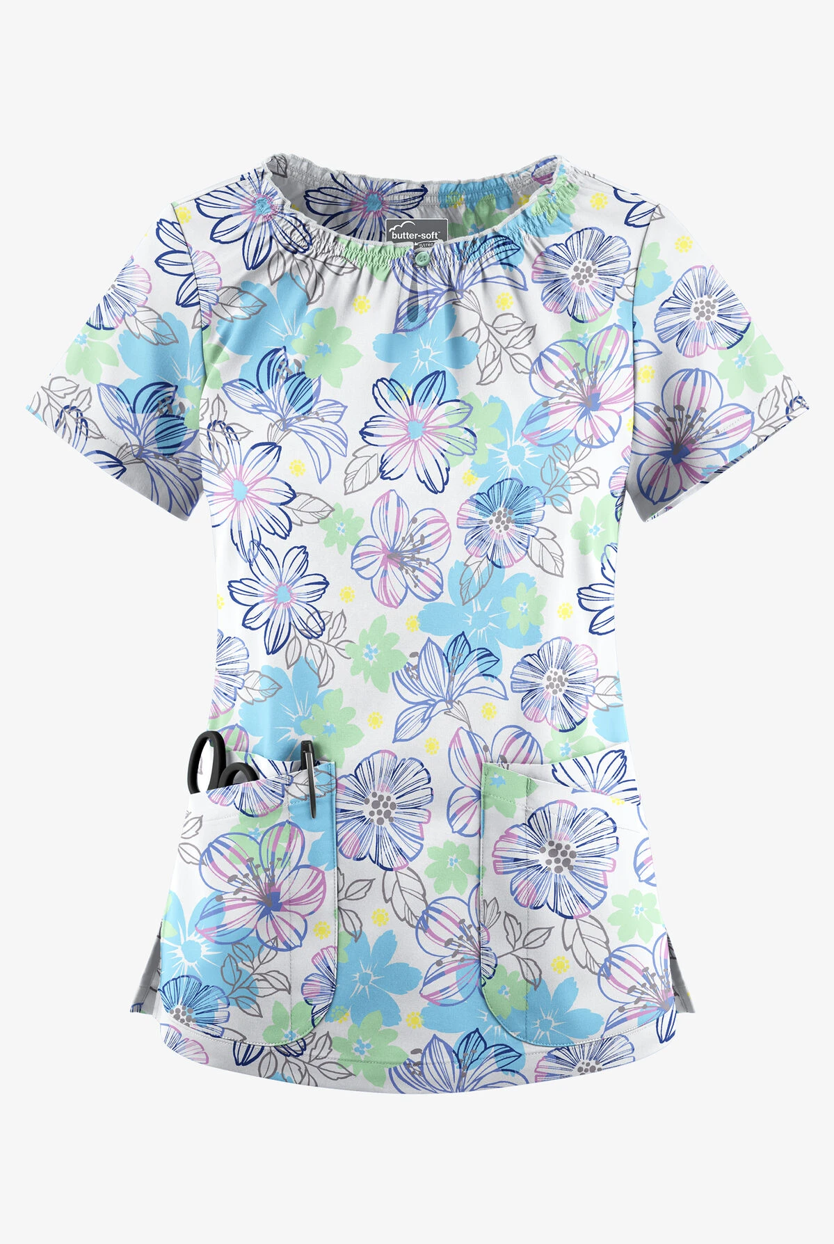 UA Butter-Soft STRETCH Floral Poolside View Women's 6-Pocket Peasant Style Printed Scrub Top UA Butter-Soft STRETCH Floral Poolside View Women's 6-Pocket Peasant Style Printed Scrub Top -Cherokee Shop TS569FMPV 1